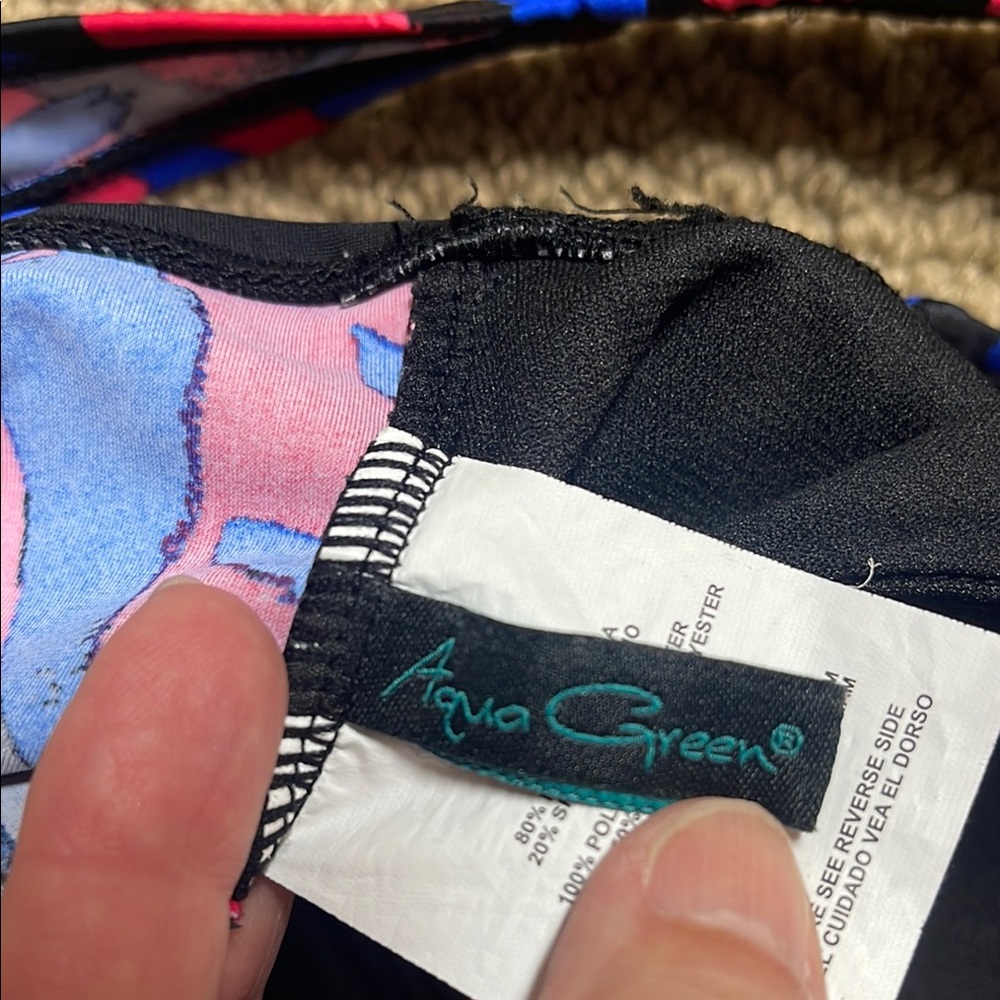 Aqua Green One Piece Swimsuit in Blue and Red with Dynamic Pattern - Picture 2 of 11